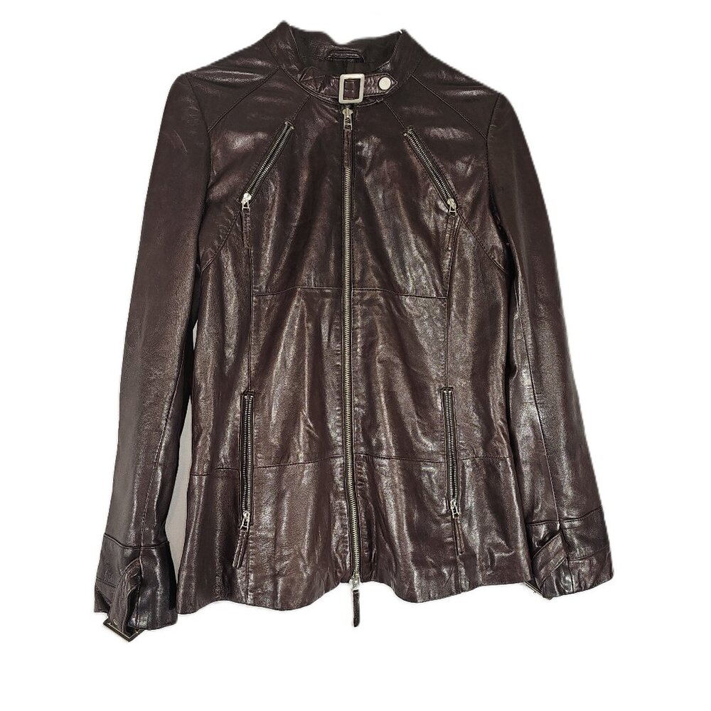 Bod & Christensen Brown Leather Moto Bomber jacket